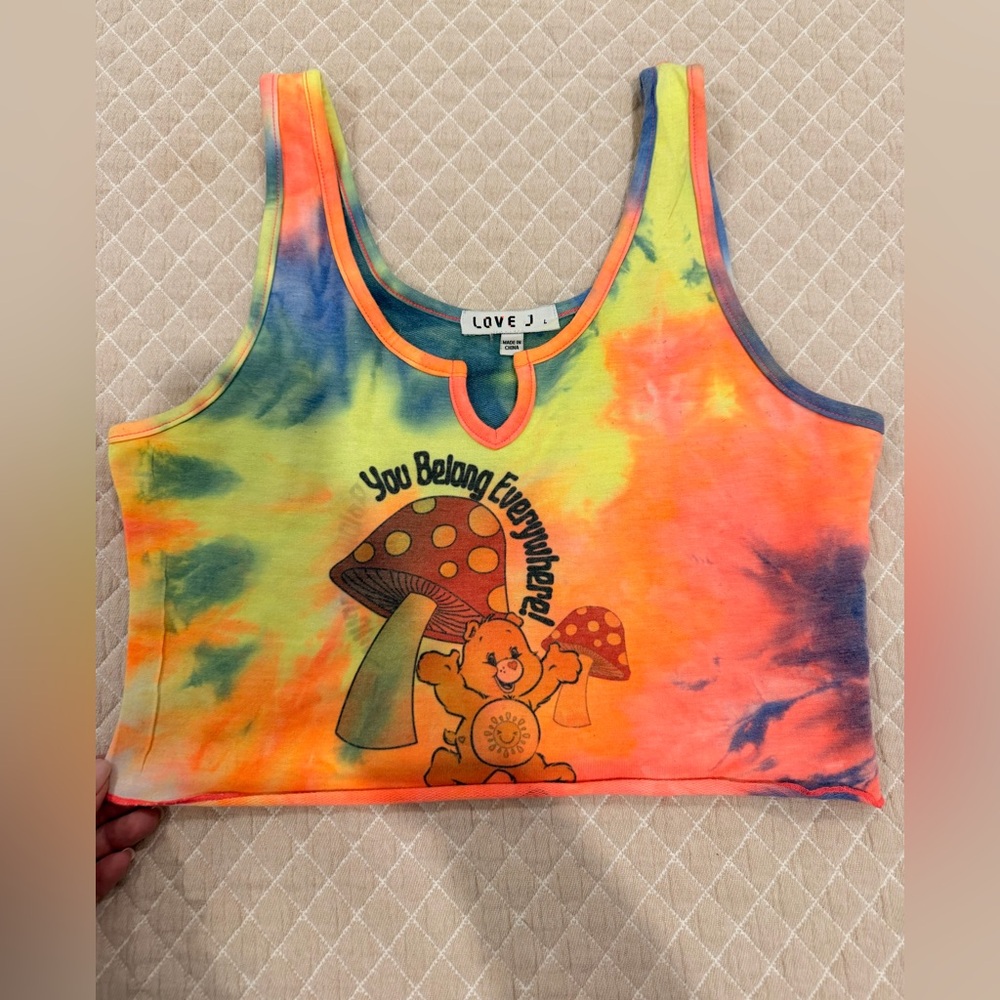 love J Neon Tie-Dye Mushroom & Bear Cropped Tank vintage